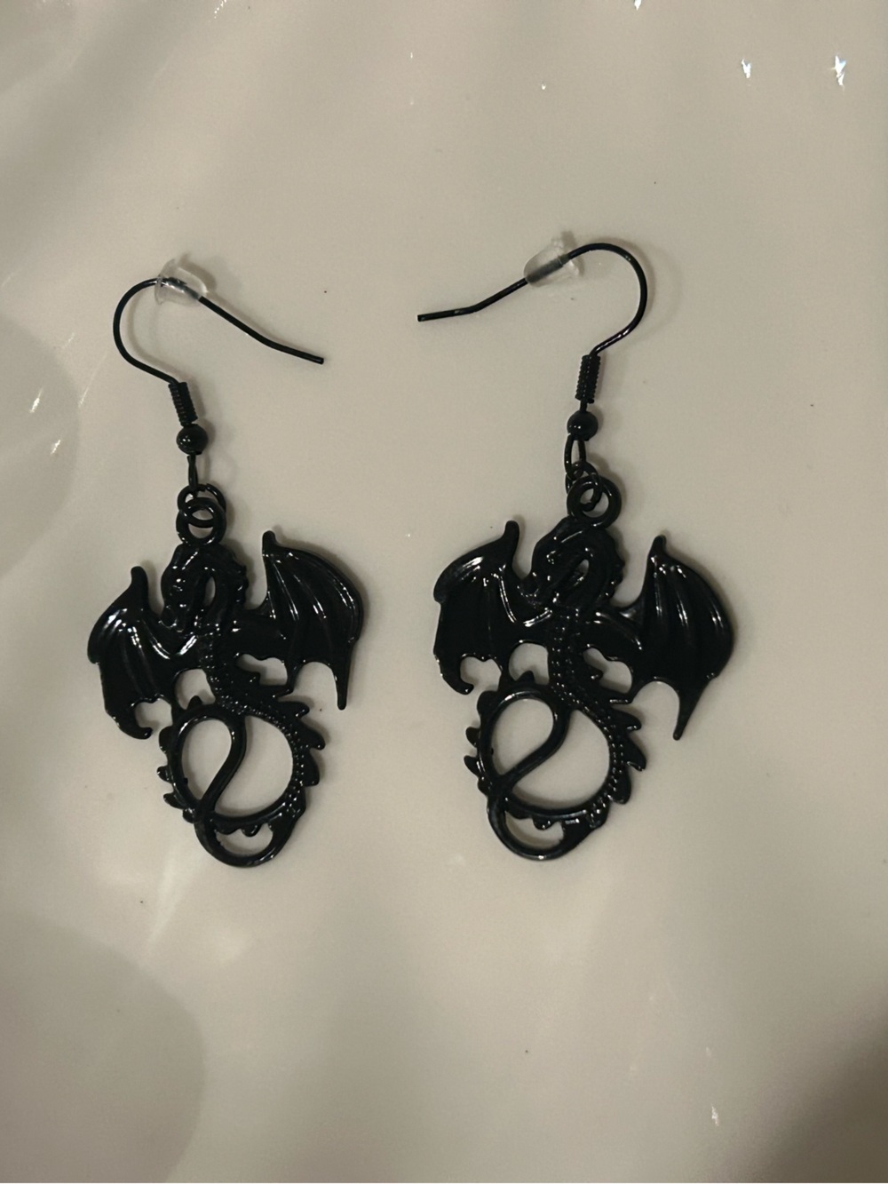 Black Dragon Dangle Goth Earrings